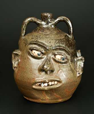 Rare Alkaline-Glazed Stoneware Double Face Jug, Signed "Lanier Meaders," Cleveland, GA