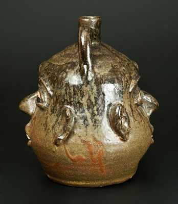 Rare Alkaline-Glazed Stoneware Double Face Jug, Signed "Lanier Meaders," Cleveland, GA