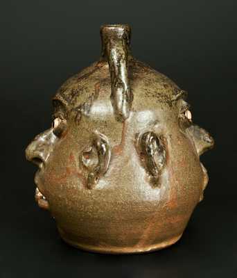 Rare Alkaline-Glazed Stoneware Double Face Jug, Signed "Lanier Meaders," Cleveland, GA