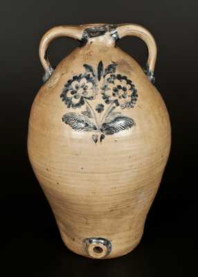 Monumental Stoneware Double-Handled Jug Cooler with Elaborate Incised Floral Decoration, New York, c1820