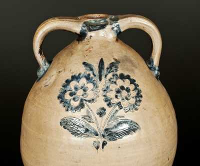 Monumental Stoneware Double-Handled Jug Cooler with Elaborate Incised Floral Decoration, New York, c1820