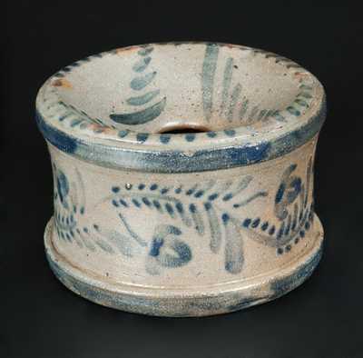 Small-Sized Western PA Stoneware Spittoon with Elaborate Brushed Floral Decoration