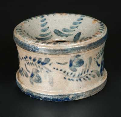 Small-Sized Western PA Stoneware Spittoon with Elaborate Brushed Floral Decoration