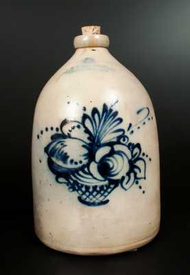 F. B. NORTON / WORCESTER, MASS 3 Gal. Stoneware Jug with Basket-of-Flowers Decoration