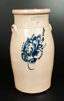 E. NORTON & CO. / BENNINGTON 4 Gal. Stoneware Churn with Foliate Decoration