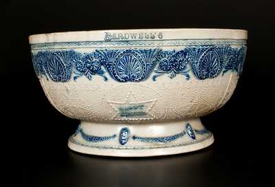 Rare Large Stoneware Molded Punchbowl Advertising BARDWELL S ROOT BEER, Whites Utica