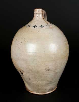 3 Gal. Early Stoneware Jug with Impressed Rosettes, New England origin