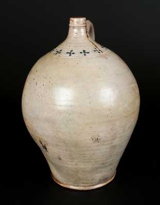 3 Gal. Early Stoneware Jug with Impressed Rosettes, New England origin