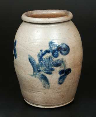 1 Gal. Ovoid Stoneware Jar with Floral Decoration and Rolled Rim, Philadelphia, circa 1835