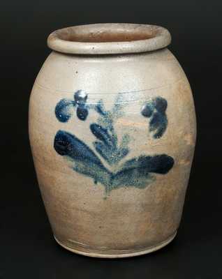 1 Gal. Ovoid Stoneware Jar with Floral Decoration and Rolled Rim, Philadelphia, circa 1835