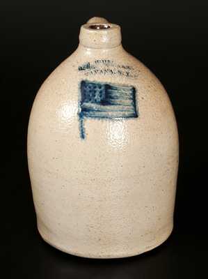 Rare H.M. WHITMAN / HAVANA, NY Stoneware Jug with Slip-Trailed American Flag Decoration