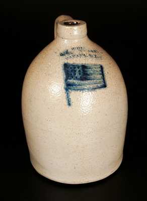 Rare H.M. WHITMAN / HAVANA, NY Stoneware Jug with Slip-Trailed American Flag Decoration