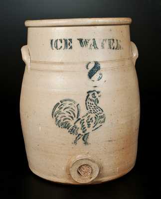 8 Gal. Ohio Stoneware ICE WATER Cooler with Stenciled Rooster Decoration