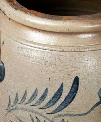 Rare 5 Gal. A & W BOUGHNER / GREENSBORO, PA Stoneware Crock with Brushed Tulip Decoration