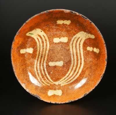 Pennsylvania Redware Plate with Yellow-Slip Tulip Decoration