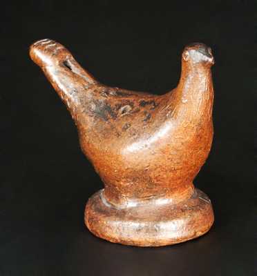 Pennsylvania Stoneware Bird Whistle w/ Incised Feathers and Applied Ball Eyes