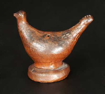 Pennsylvania Stoneware Bird Whistle w/ Incised Feathers and Applied Ball Eyes