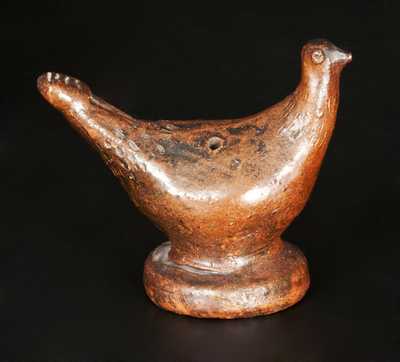 Pennsylvania Stoneware Bird Whistle w/ Incised Feathers and Applied Ball Eyes