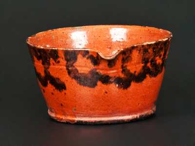 Diminutive Pennsylvania Redware Porringer with Sponged Manganese Decoration