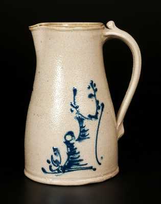 R. & B. DIEBBOLL / WASHINGTON, MI Late 20th Century Norton-Style Peacock Stoneware Pitcher