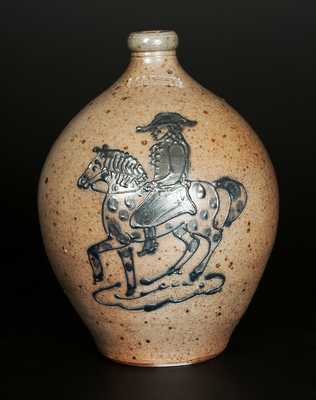 R. & B. DIEBBOLL / WASHINGTON, MI Late 20th Century Ovoid Horse and Rider Stoneware Jug