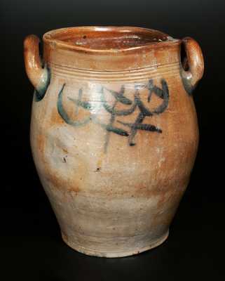 Stoneware Crock with Loop Handles with Freehand Drape and "X" Decoration