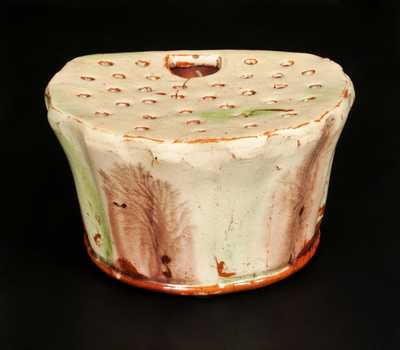 Very Rare Fine Redware Yellow Slip Soap Dish, possibly John Bell, Waynesboro, PA