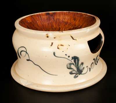 Stoneware Spittoon with Slip-Trailed Floral Decoration and Rockingham Glazed Interior