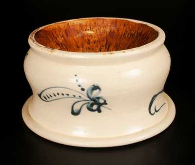 Stoneware Spittoon with Slip-Trailed Floral Decoration and Rockingham Glazed Interior