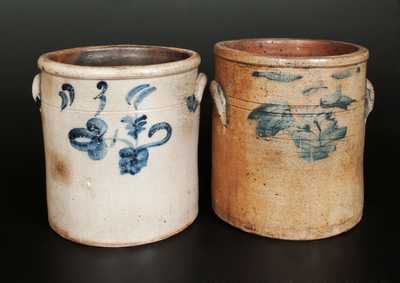 Lot of Two: 3 Gal. and 3 Gal. Midwestern Stoneware Crocks with Floral Decoration