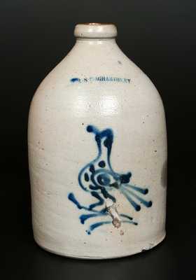 1 Gal. W. ROBERTS / BINGHAMPTON, NY Stoneware Jug with Slip-Trailed Bird Decoration