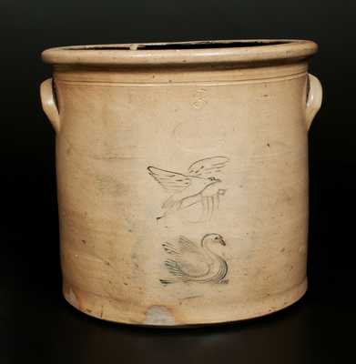 GARDINER, ME 3 Gal. Stoneware Crock with Impressed Eagle and Impressed Swan