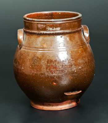 New England Ovoid Redware Handled Jar
