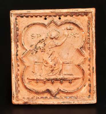 Unusual Molded Redware Plaque w/ Angel Figure