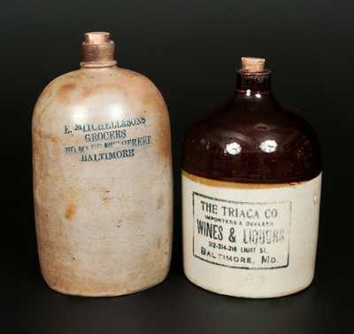 Lot of Two: Baltimore Stoneware Advertising Jugs incl. MITCHELL & SONS and THE TRIACA CO.