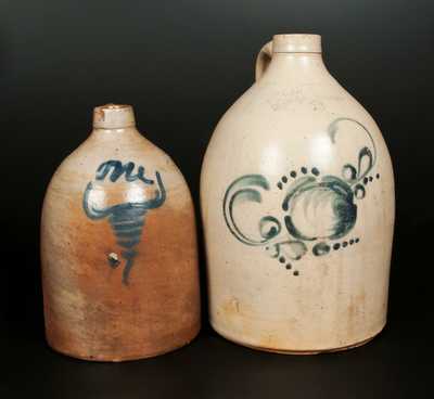 Lot of Two: 2 Gal. NEW YORK STONEWARE CO. Stoneware Jug and 1 Gal. Stoneware Jug with "One" in Cobalt