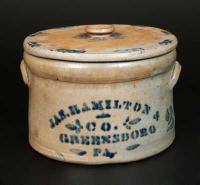 JAS. HAMILTON & CO. / GREENSBORO, PA Stoneware Cake Crock with Baltimore Stoneware Lid