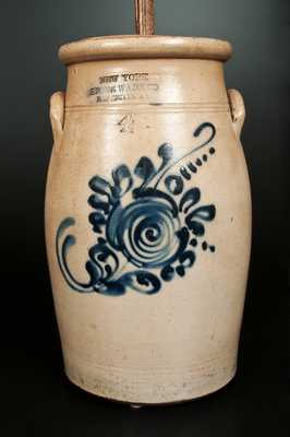 4 Gal. NEW YORK STONEWARE CO. / FORT EDWARD, N.Y. Stoneware Churn with Floral Decoration