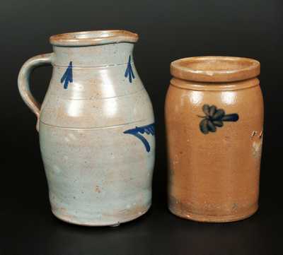 Lot of Two: Stoneware Pitcher att. Thomas Haig, Philadelphia, circa 1850, and 1 Gal. Stoneware Jar