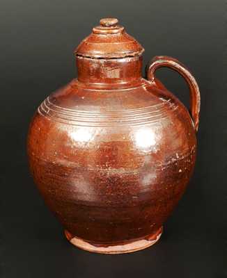 Unusual Redware Widemouthed Lidded Jug