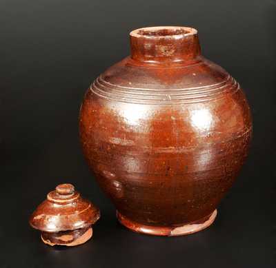 Unusual Redware Widemouthed Lidded Jug