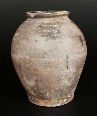 Rare J. REMMEY / MANHATTAN-WELLS / NEW-YORK 2 Gal. Stoneware Jar with Incised Decoration