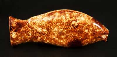 Molded Rockinghamware Fish-Form Flask