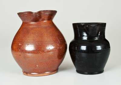 Lot of Two: Lead-Glazed and Manganese-Glazed Redware Cream Pitchers