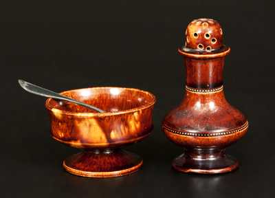 Scarce Rockingham Ware Salt Cellar and Pepper Shaker Table Set