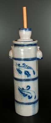 Unusual Narrow Westerwald Stoneware Churn with Pocket Handles and Floral Decoration