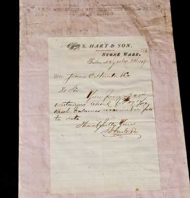 Rare 1877 Illustrated Stoneware Billhead for S. Hart & Son, Fulton, NY