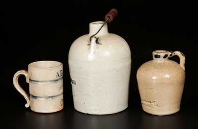 Lot of Three: Ohio Stoneware Salesman s Samples incl. Cleveland Mug, Cincinnati Jug, and Lima Bail-Handled Jug