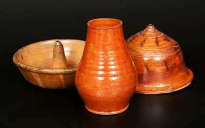 Lot of Three: Pennsylvania Redware incl. Vase, Cake Mold, and Hanging Basket