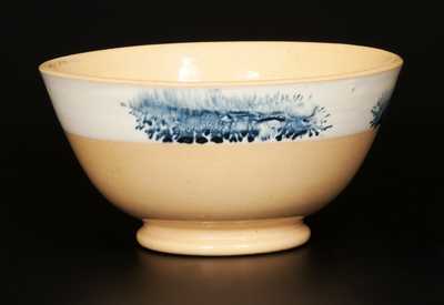 Small-Sized Yellowware Bowl with Cobalt Seaweed Decoration.